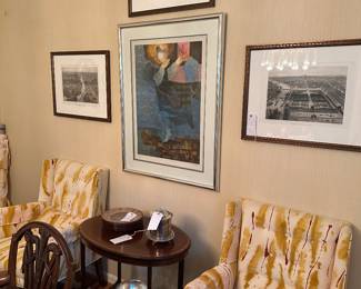 Pair of Lovely Armchairs Covered in Betty Grisham Fabric ( with extra fabric on bolt)