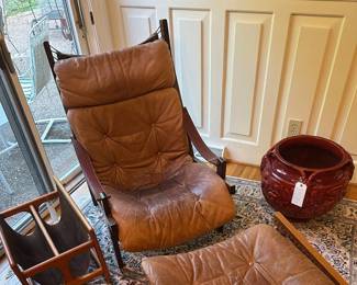 MCM Leather Hunter Lounge Chair and Ottoman