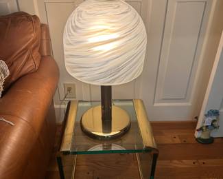 Vintage Italian Brass Table Lamp with Frosted Shade