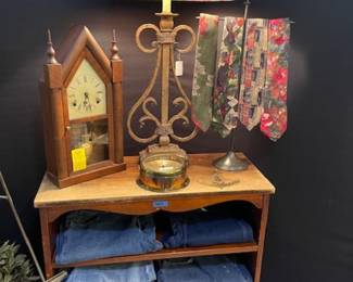 Lamps, available for sale!  Antique clock, Men's jeans and ties