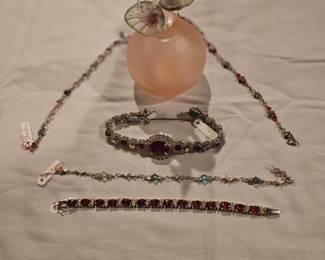 Hummingbird perfume, sterling bracelets