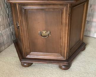 Hexagon end table measures 26” wide and 19” h