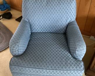 Pr of side chairs in a blue pattern measure 29” w x 32” h x 36” d. Presale $76 each.