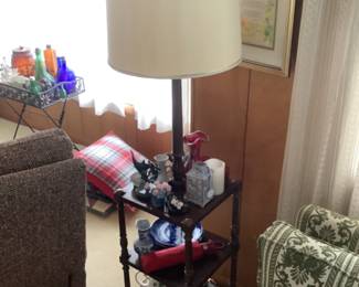 This combo of shelf and lamp measure 12” sq and 58” high. Presale $75