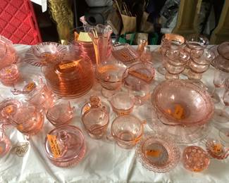 Large variety of pink depression glass