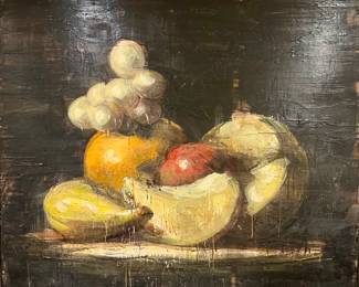 Encaustic on Canvas (Still Life with Fruit) 60" x 60" signed on back Tony Scherman