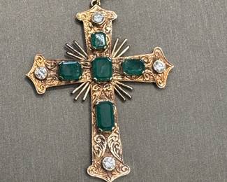 Antique Diamond & Emerald Cross (approx. 2" x 3")