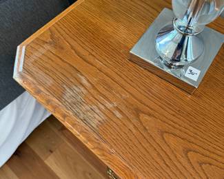 #28 Thomasville oak bedside table with drawers-"as is" top $60.00