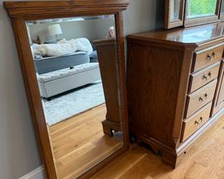 #26 Thomasville oak dresser with mirror 72x19x34 $150.00