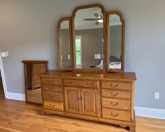 #26 Thomasville oak dresser with mirror 72x19x34 $150.00