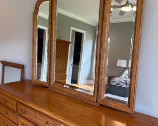 #26 Thomasville oak dresser with mirror 72x19x34 $150.00