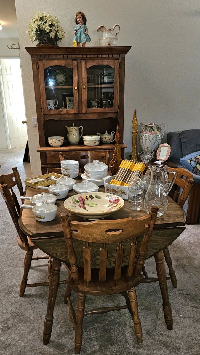 Hutch $150 SOLD  Table (dropleaf) and 4 chairs now $31.25