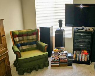 Vintage chair $45, VHS tapes $1 each