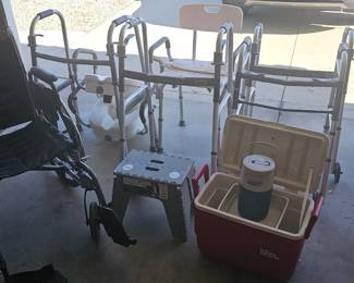 Many walkers, shower chair..etc