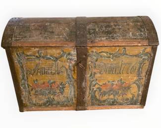 Extremely Rare! 1776 Hand-Painted Immigrant Trunk with Original Key – Folk Art Dome-Top Chest