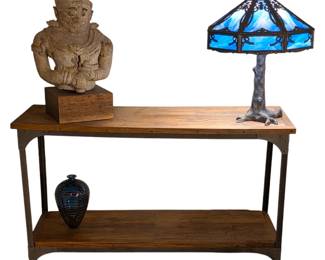 Modern Industrial Wood & Metal Console Cart on Wheels – 2-Tier Design