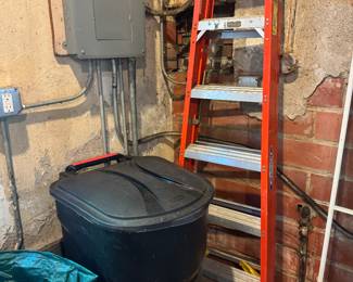 ladder and new trash can