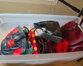 Blue and red purses.