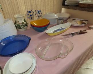Tables of decorative serving dishes.