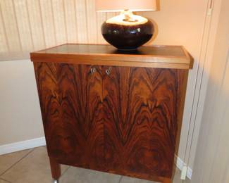 Rosewood and teak rolling bar/buffet/server.