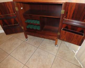 Rosewood and teak rolling bar/buffet/server.