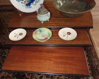 Asian bowl, plate, and enamelware.
