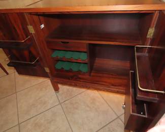 Rosewood and teak rolling bar/buffet/server.