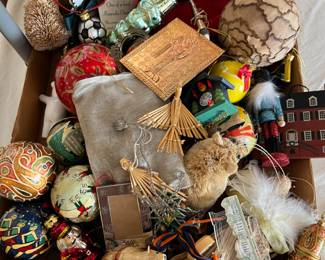 lots of vintage Christmas ornaments