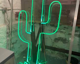 6" tall green neon cactus mounted on acrylic for hanging, perfect for your man cave