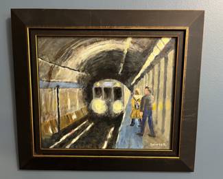 The Blue Line Chicago, oil and acrylic on canvas, signed Richter