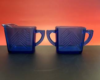 Depression era cobalt glass cream and sugar from Tiffin