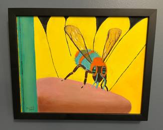 Bee on a Flower, oil and acrylic on canvas, signed Richter