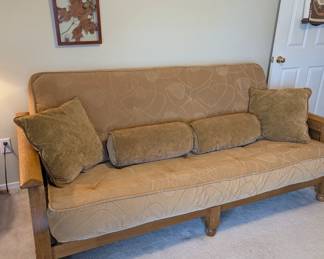 Totally Wood Frame FUTON Bed - with great futon mattress - $500. 83" wide, 338" deep (sitting upright) 32" tall (at back).