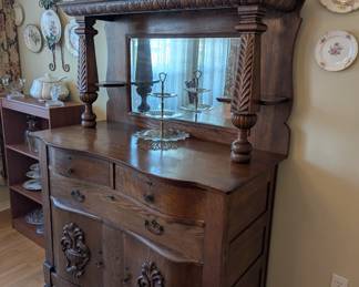 Gorgeous Victorian Hardwood Buffet - $1,200. 48" wide, 23" deep, 64.5 inches tall.