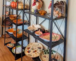 Lots of beautiful Fall and Thanksgiving dishware. (Shelf units are NOT for sale).