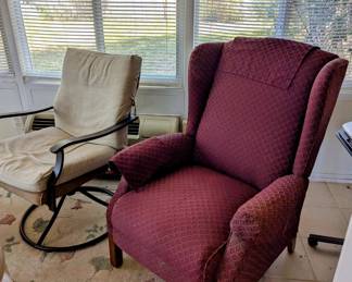 Burgandy Reclining Chair - $140. 29" wide, 7" deep, 39" tall.