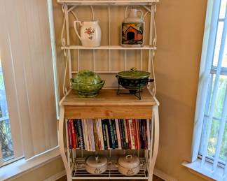 IRON BAKERS RACK - $100 (2 available) 28" wide, 19" deep, 65" tall. Very Sturdy - with center wooden drawer.
