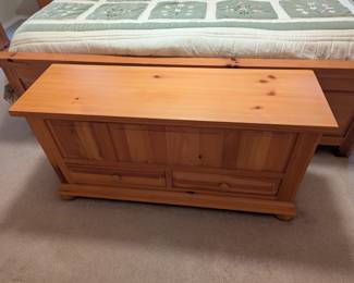Broyhill Solid Knotty Pine Blanket Chest - $220. 41" wide, 15.25" deep, 23.25" tall.