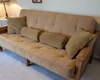 Totally Wood Frame FUTON Bed - with great futon mattress - $500. 83" wide, 338" deep (sitting upright) 32" tall (at back).