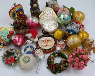 Vintage and antique ornaments including antique hand-painted glass bulbs