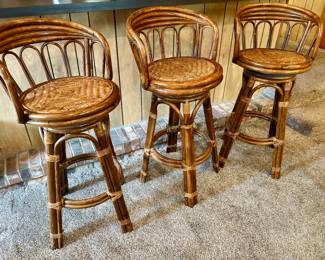 $275 for Three Rattan Bar Stools