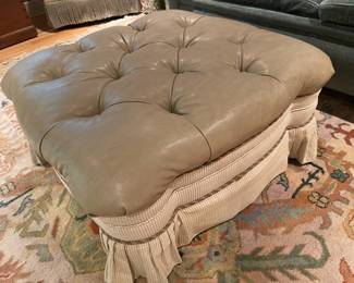 SQUARE LEATHER TUFTED SKIRTED OTTOMAN