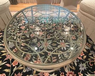 ROUND GLASS TOP WROUGHT IRON COFFEE TABLE