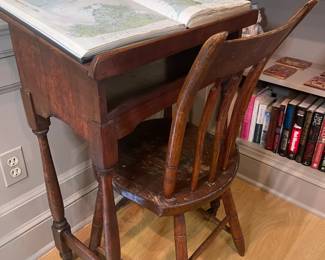 ANTIQUE SLOPED BOOK STAND WITH CHAIR
