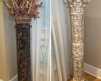 BLACK ITALIAN MARBLE AND HAND CARVED IVORY TONE ALABASTER PEDESTAL
