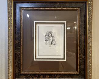 FRAMED 1919 "FEMME AU CEP DE VIGNE" RENOIR SIGNED LITHOGRAPH ON VELLUM PAPER-7" X 4 5/8"