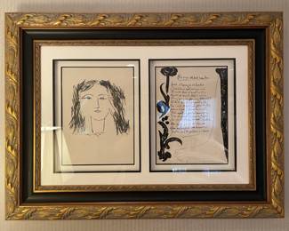 FRAMED PABLO PICASSO AQUATINT ETCHING "TETE DE FEMME (DORA MAAR)" AND "TEXTE. A LA SANGRIA"