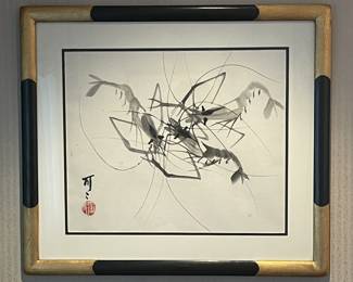 CHINESE INK WASH PAINTING "SHRIMP" IN THE STYLE OF QI BAISHI