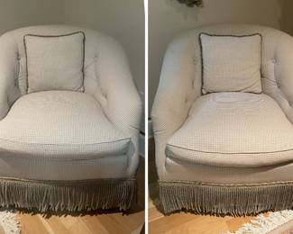 PR OF HOWARD AND SONS ATTRIBUTED ENGLISH TUFTED TUB CHAIRS