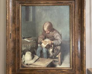 FRAMED PRINT "THE FLEA-CATCHER" BY GERARD TER BORCH